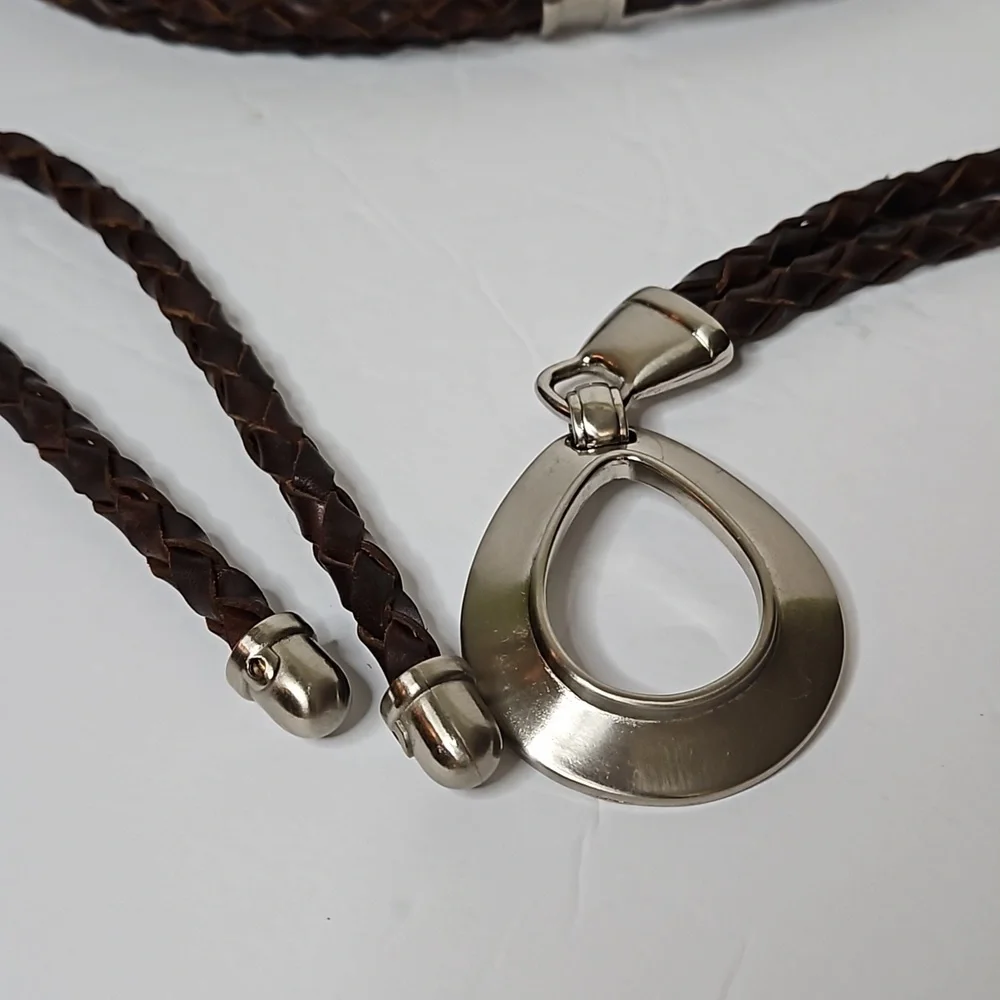 Leather Roped Belt Brown detail Silver Hardwear accent  Pre-owned
